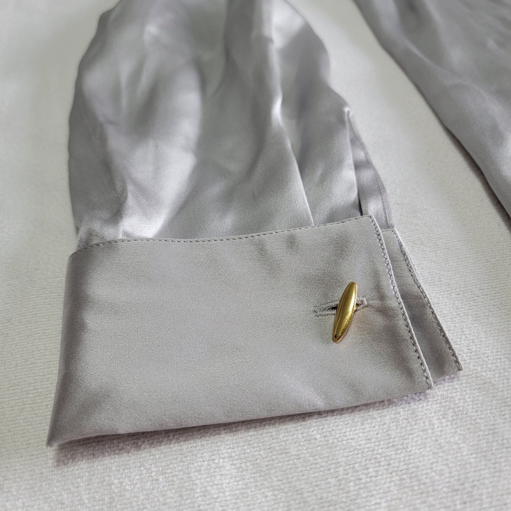 VTG 90s Starington Silk Blouse Silver Women 12 Quiet Luxury Corporate Officewear - Picture 9 of 11